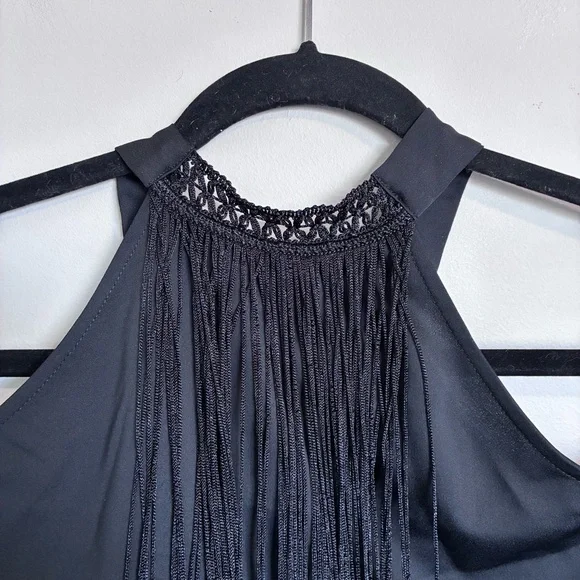 Zara Black Halter Tie Mini Dress with Long Fringe Detail - Picture 5 of 12